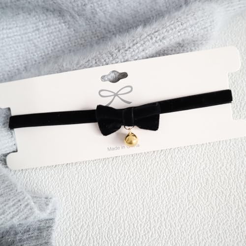 Bow Necklace for Women Dainty Velvet Ribbon Choker Necklaces Red Black Bow Choker Pearl Bell Heart Pendant Necklace Winter Holiday Necklace Cute Bow Knot Necklace for Christmas New Year Gifts - color: Gold bell