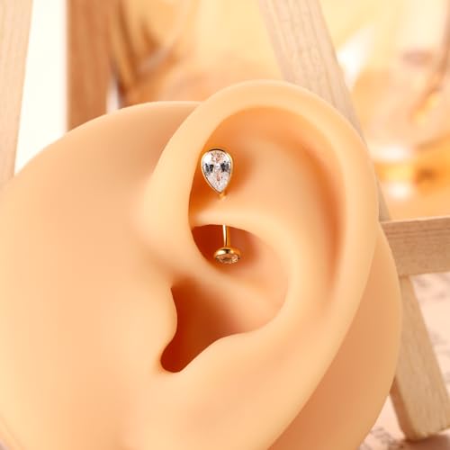 PEAKLINK G23 Titanium Eyebrow Ring 16G Rook Daith Tragus Helix Piercing Internal Threaded Curved Barbell Vertical Labret Lip Jewelry Small Belly Button Ring - color: Gold with Claer CZ
