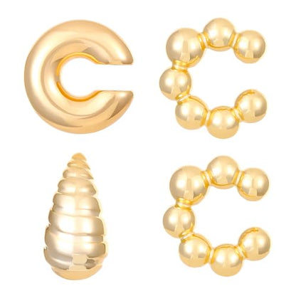 Chunky Gold Ear Cuffs Earrings for Women Non Piercing Gold Cuff Clip On Cartilage Hoop Earring Trendy Lightweight Thick Cuff Earrings for Women - color: gold5