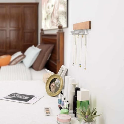 SCUNDA Wall Mounted Necklace Holder, Farmhouse Style Necklace Holder, Tangle Free Wall Jewelry Organizer with 28 Hooks(2 Packs,Natural) - color: Natural