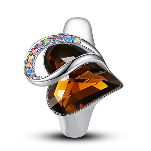 Leafael Infinity Love Women's Adjustable Crystal Heart Ring with Birthstone Crystals Healing Stones, Jewelry Gifts for Women, Birthdays Valentine's Day, Silver-Tone, Open End, Size 6.5-8 - color: 16e-November-Stress Relief-Dark Topaz Brown