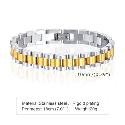 MPRAINBOW 2pcs 18K Gold Plated Chain Link Bracelet, Stainless Steel Crystal Friendship Bracelets Bangle,Watch Band Chains Wristband Jewelry with Adjust Tool - color: Gold&Silver-18cm