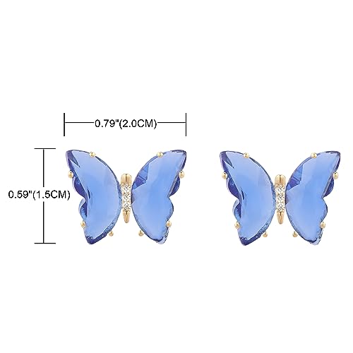 YOQUCOL Butterfly Shape Crystal Clip On Earrings Non Pierced Golden Stud for Women - color: Blue