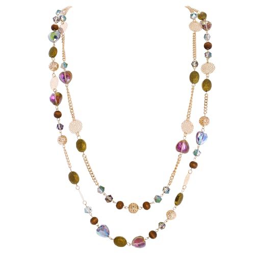 Bocar Long Necklaces for Women Trendy, Boho Layered Crystal Beaded Collar Necklaces for Women, Fashion Statement Necklaces Jewelry - color: Purple green