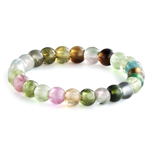 NLIEO Handmade Natural Gemstone Crystal Beaded Stretch Band Ring for Women | Handmade, 3mm Natural Stone, Size 7-12, Stretchy, Beaded Jewelry, Green Bead Rings, Trendy Jewelry Gift - style: Tourmaline
