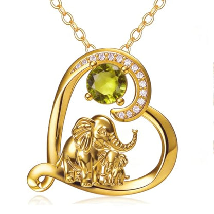 18K Gold Plated Mama Bear/Elephant Necklace for Women Birthstone Necklace Mothers Day Jewelry Gifts for Mom Wife Her - color: Elephant