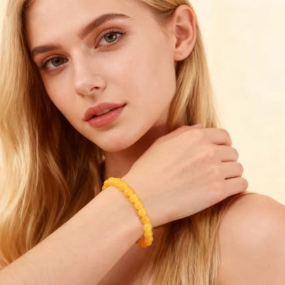 Agate Round Beaded Bracelet for Women Men Natural Agates Stone Healing Bracelets Stretch Elastic Handmade Polished Gemstone Beads Bracelet - color: Yellow, size: 6mm Beads