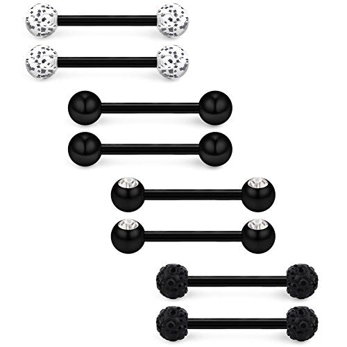 14G 9/16Inch Crystal Ball Nipple Tongue Shield Ring Barbell Body Piercing Jewelry Retainer 8-14PCS - color: 8PCS - Black