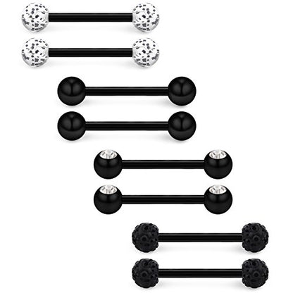 14G 9/16Inch Crystal Ball Nipple Tongue Shield Ring Barbell Body Piercing Jewelry Retainer 8-14PCS - color: 8PCS - Black