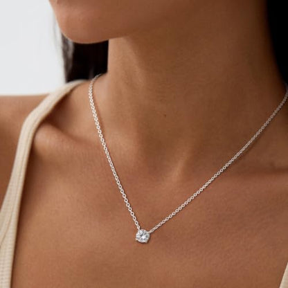 Gold Silver Necklace for Women, Dainty Cubic Zirconia Pendant | Teardrop CZ Charm, 14K Gold/Sterling Silver Plated, Adjustable Chain, Hypoallergenic & Waterproof Jewelry, Cute Trendy Gift - color: Silver-Solitaire cz