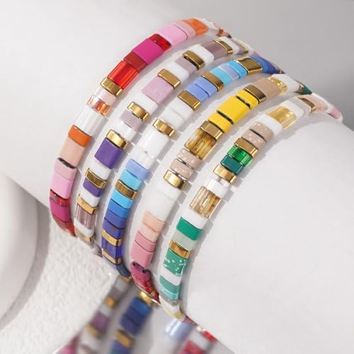 Candy Colorful Tila Flat Beads Bracelets for Women Trendy Unique Friendship Handmade Stackable Christmas Jewelry Gifts - color: blue