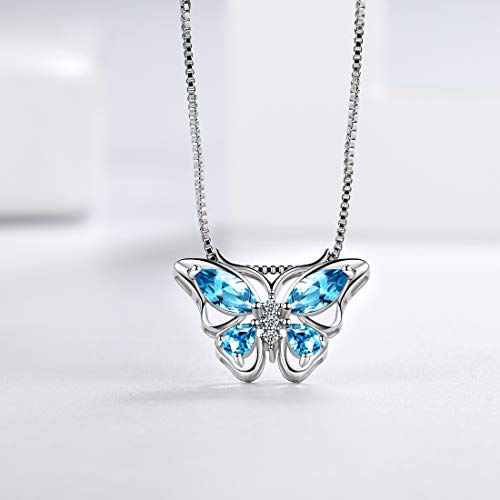 Aurora Tears Butterfly Jewelry,Women 925 Sterling Silver Butterflies Birthstone Pendant Necklace/Earrings/Rings Wedding Gift - color: C.March-set 1