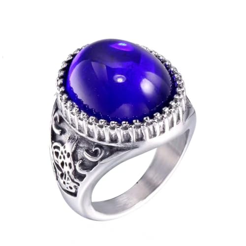 Vintage Red Gemstone Ring for Men, Stainless Steel Oval Red Stone Signet Ring, Retro Carved Band for Father's Day, Birthday, - color: style4
