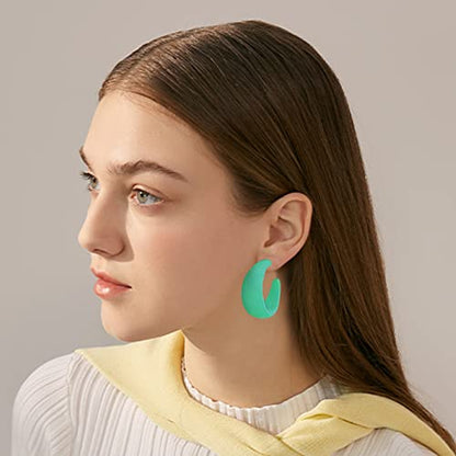 Acrylic Resin C Shape Colorful Hoop Trendy Chunky Cute Candy Earrings - Jewelry for Women - color: Dark Green