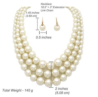 Fashion 21 Women's Faux Pearl Three Multi-Strand Statement Necklace and Earrings Set - color: Cream