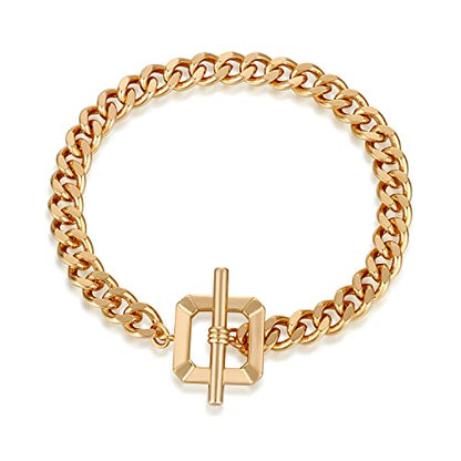FRUMOS Dainty Layering Bracelets for Women 18 k Gold Plated Fashion Adjustable Chunky Cuban Paperclip Link Chain Bracelets Jewelry for Women Gift - color: Square buckle Cuba