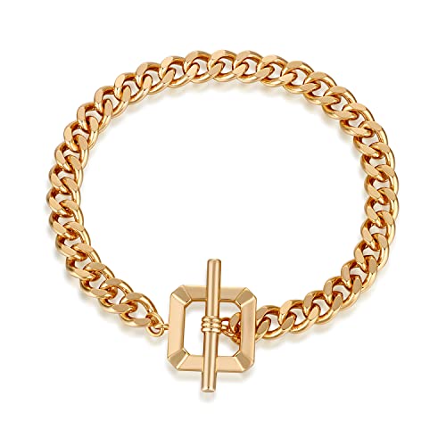 FRUMOS Dainty Layering Bracelets for Women 18 k Gold Plated Fashion Adjustable Chunky Cuban Paperclip Link Chain Bracelets Jewelry for Women Gift - color: Square buckle Cuba