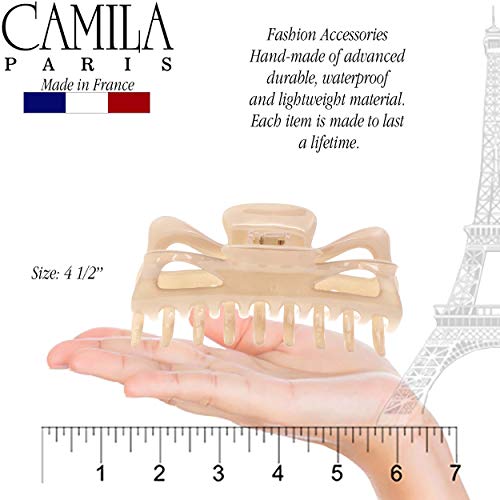 Camila Paris CP3049 French Large Hair Clips for Women Thick Hair for Long Curly Wavy Hair, Girls Hair Claw Clip, Durable Styling Big Claw Clip for Thick Hair, Strong Hold No Slip Grip, Made in France - color: Beige 4.5"