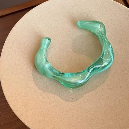 Dopamine Open Cuff Bangle Bracelet Macaron Dyed Acrylic Chunky Bracelet Resin Geometric Wide Wristband Fashions Thick Acetate Statement Jewelry - color: green