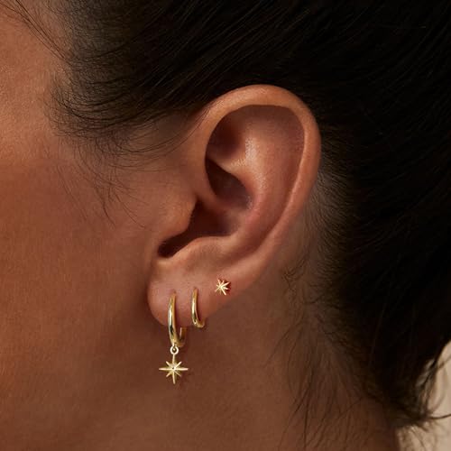 Freekiss 3 Pairs Hoop Earrings Set - Dainty Stud Dangle Cartilage for Women | Hypoallergenic Earrings, Cubic Zirconia Stackable Trendy Small Set Jewelry Gifts for Women - style: star dangle earrings-GD