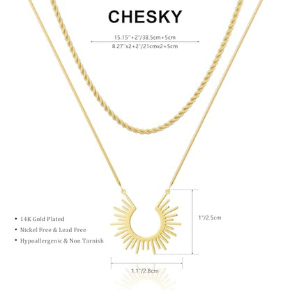 CHESKY Layered Necklaces for Women Trendy, Dainty 14k Gold Plated Pendant Necklace Layering Necklace for Women Non Tarnish Hypoallergenic Sun Gold Necklace Stack Gold Jewelry for Women Gifts - style: SunRope-GD