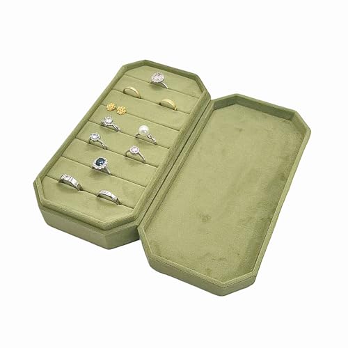 Velvet Ring Organizer Box - Ring Jewelry Box for Rings Earring, Jewelry Tray Rings holder Display Case for Girl Women (8.07"x4.13"x2.16") -PRB024-Green - color: Green
