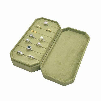 Velvet Ring Organizer Box - Ring Jewelry Box for Rings Earring, Jewelry Tray Rings holder Display Case for Girl Women (8.07"x4.13"x2.16") -PRB024-Green - color: Green