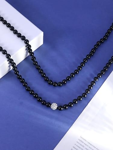 Long Pearl Necklace for Women Dainty Zircon Bead Pearl Necklace Layered Faux Pearls Necklaces Long Wedding Long Pearl Necklace Delicate Jewelry for Brides - color: Black-C