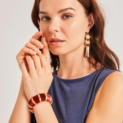 YBMYCM Acrylic Chunky Bangles Bracelets for Women Resin Gold-plated Stackable Stretch Bracelet Wide Wristbands Gift Jewelry - color: Red