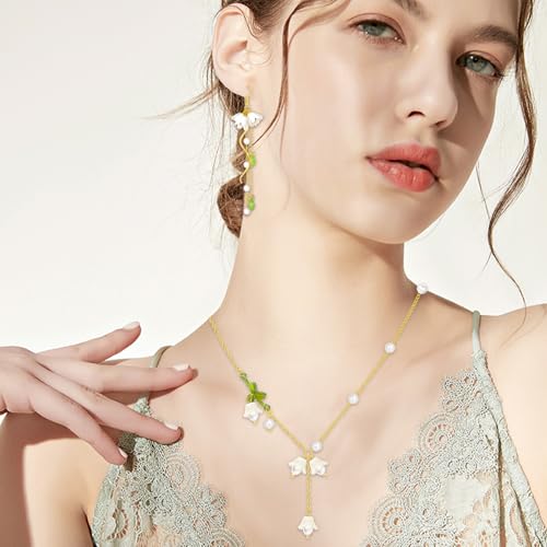 NEWITIN 4 Pieces Flower Jewelry Set for Women Fashion Costume Jewels Pink Flower Dangle Earrings Necklace Floral Beads Bracelet Gold Jewelry Set for Women - color: White Flower Jewelry Set