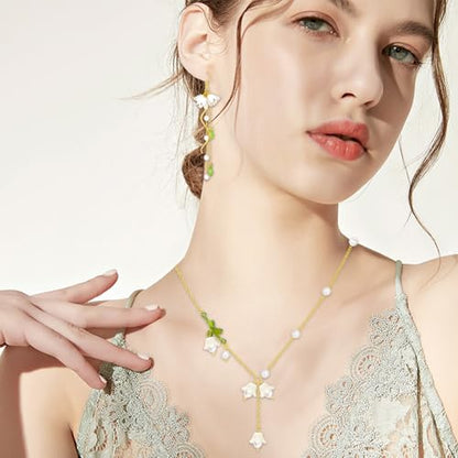 NEWITIN 4 Pieces Flower Jewelry Set for Women Fashion Costume Jewels Pink Flower Dangle Earrings Necklace Floral Beads Bracelet Gold Jewelry Set for Women - color: White Flower Jewelry Set