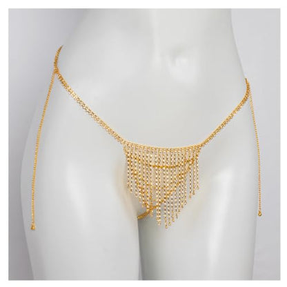 Women Sexy Rhinestone Waist Body Chain Bikini Thong Panties Crystal Body Chain Jewelry (Gold) - color: Fringed Panties