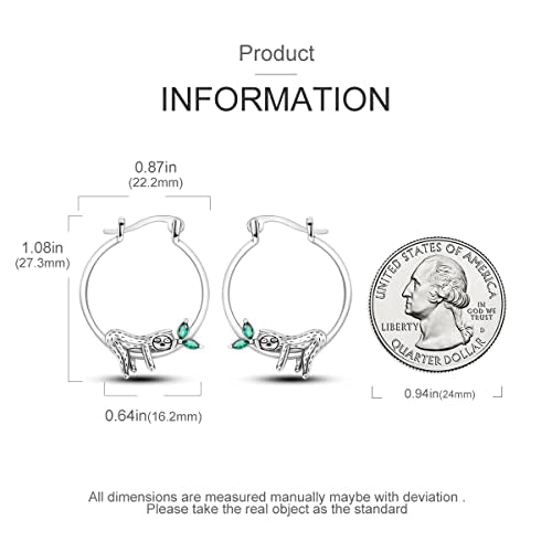 NARMO 925 Sterling Silver Earrings for Women Hypoallergenic Hoop Earrings - color: Sloth