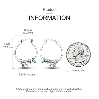 NARMO 925 Sterling Silver Earrings for Women Hypoallergenic Hoop Earrings - color: Sloth