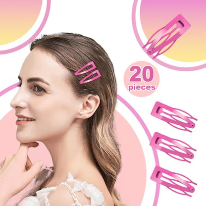 20 Pcs Snap Hair Clips for Women Snap Hair Barrettes Double Grip Hair Clips 3 Prong Clips for Hair Barrettes for Women Girls (Pink) - color: Pink