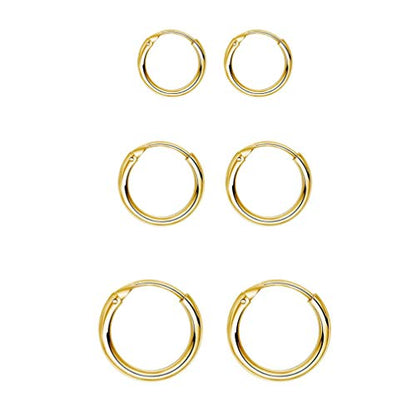EPIRORA Sterling Silver Hoop Earrings for Women Men, Hypoallergenic Cartilage Earring Endless Small Hoop Earrings Set, 3 Pairs Tragus Earrings (8mm/10mm/12mm) - style: 2# 3 Pairs(8/10/12mm)-Gold