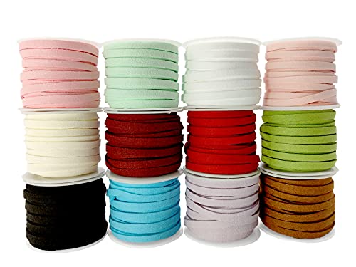 5mm Faux Suede Leather Cord String for Jewerly Making 12 Spools 120 Yards Colored Flat Thin Leather Lace Thread for Necklace-Bracelet-Chocker & DIY Projects(# 02) - size: 120 Yards Set 02