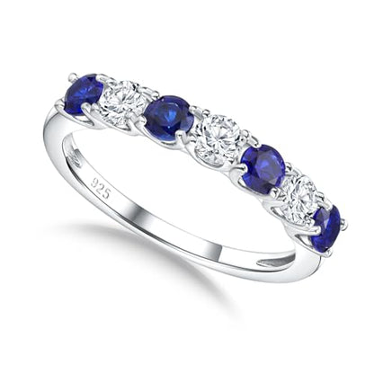 3.5mm Stackable Rings S925 Sterling Silver Created Birthstone & Cubic Zirconia Ring for Women Wedding Bands Anniversary Birthday Jewelry Size 6 to 10(with Box) - color: 09-Created Sapphire & CZ-Sep
