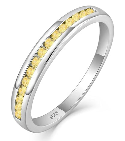 YL Stackable Rings 925 Sterling Silver Halo Birthstone Eternity Bands Jewelry for Women - color: 11-topaz-Nov