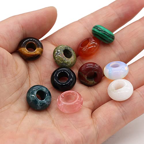 30pcs Natural Semi-Precious Stone Large Hole Loose Beads Abacus Shape Fashionable Opal Amethyst Unakite Rose Quartz Charm Beads for Making Necklace Bracelet - color: 7x14mm