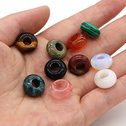 30pcs Natural Semi-Precious Stone Large Hole Loose Beads Abacus Shape Fashionable Opal Amethyst Unakite Rose Quartz Charm Beads for Making Necklace Bracelet - color: 7x14mm