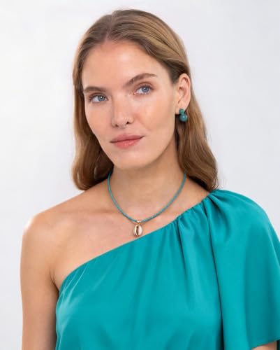 18k Gold Plated Chain Link Necklace for Women, Baroque Pearl/Compass Pendant Necklace - color: Cowrie Shell