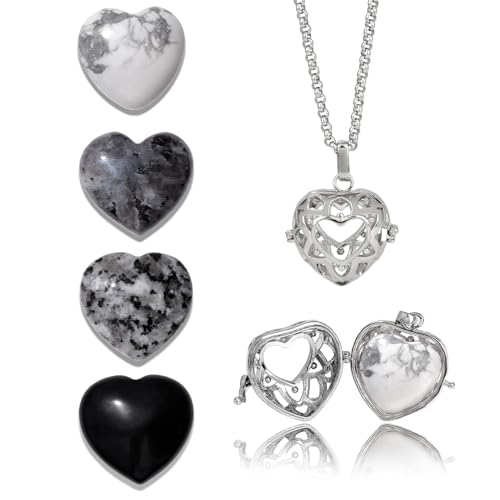 Raicegs Heart Shaped Crystals and Healing Stones 7 Chakra Crystal Necklace 0.8 inch Heart Gemstones Natural Stones Necklaces for Women Spiritual Gift for Women Teen - style: 4PCS-B