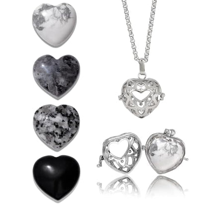 Raicegs Heart Shaped Crystals and Healing Stones 7 Chakra Crystal Necklace 0.8 inch Heart Gemstones Natural Stones Necklaces for Women Spiritual Gift for Women Teen - style: 4PCS-B