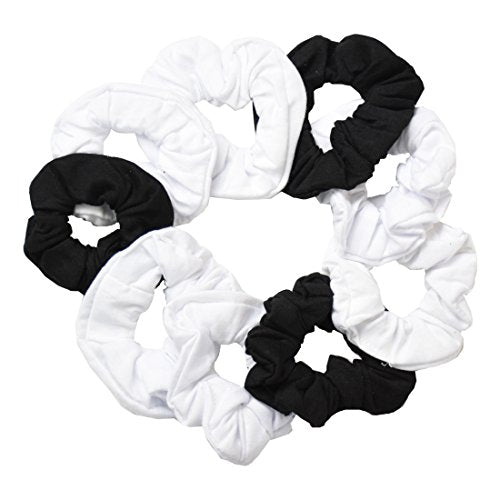 9 Pack Scrunchies Hair Ties (6 White 3 Black) - color: 6 White 3 Black