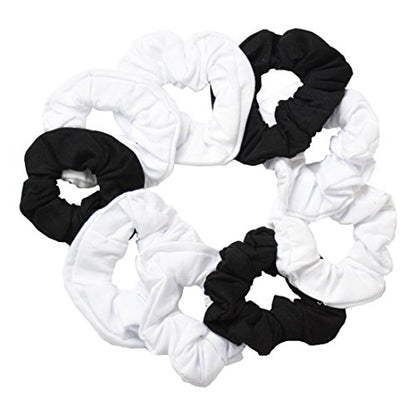 9 Pack Scrunchies Hair Ties (6 White 3 Black) - color: 6 White 3 Black