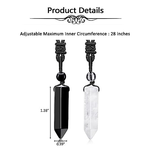 Top Plaza Healing Crystal Stone Necklaces for Men Hexagonal Pendant Necklaces Adjustable Braided Rope Natural Gemstone Necklace Jewelry Christmas Gift for Dad, Husband - color: Clear Quartz+Black Obsidian