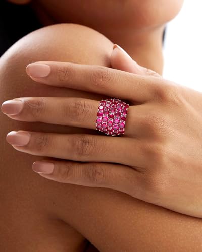 925 Sterling Silver Pave Birthstone Chunky Statement Rings for Women Men | 14K Gold Plated/Silver Large Dome Ring Birthday Cocktail Jewelry,Size 6 to 10(with Gift Box) - color: 07-Created Ruby-Jul.