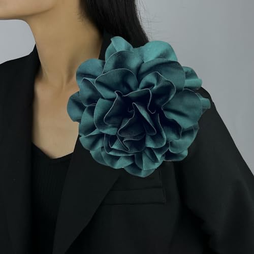 Dainty Satin Fabric Rose Flower Brooches 7.5in Extra Large Big Camellia Flower Brooches Lapel Pins for Women Wedding Party Dance Dress Clothes Accessories - color: Green