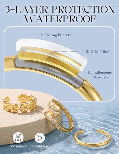 sailimue Gold Filled Toe Rings for Women Non Tarnish Adjustable Silver Ring | 9Pcs 14K Gold Filled Toe Rings Waterproof Summer Beach Foot Jewelry Hypoallergenic Stacking Band Stackable Ring - color: Gold